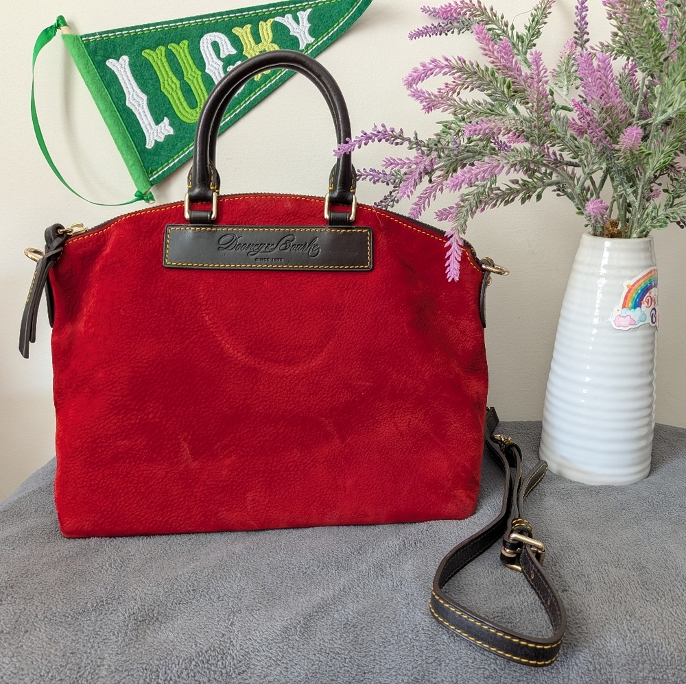 Dooney And Bourke Red Nubuck Domed Satchel